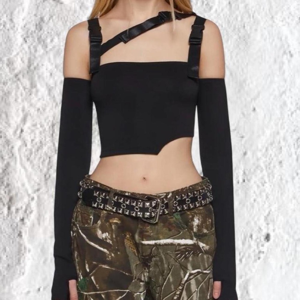 Poster Girl Black Asymmetric Cutout Buckle Strap Grunge Crop Top S